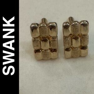 Vintage Signed Swank Gold Tone Textured Block Cufflinks - MCM Non-Magnetic